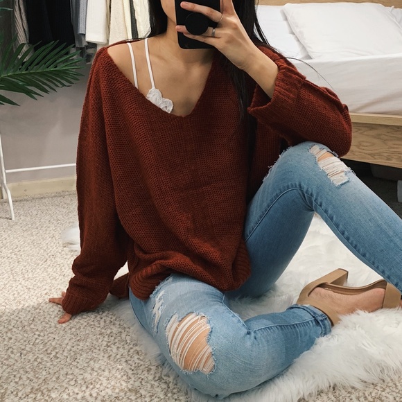 🆕 Amelia - Brick High-Low Sweater - Picture 2 of 6